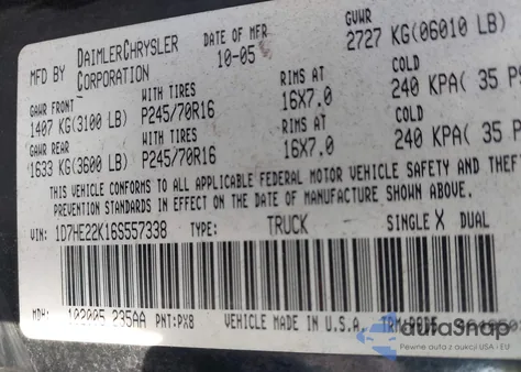 2006 Dodge Dakota St z USA, uszkodzony, nr VIN 1D7HE22K16S557338